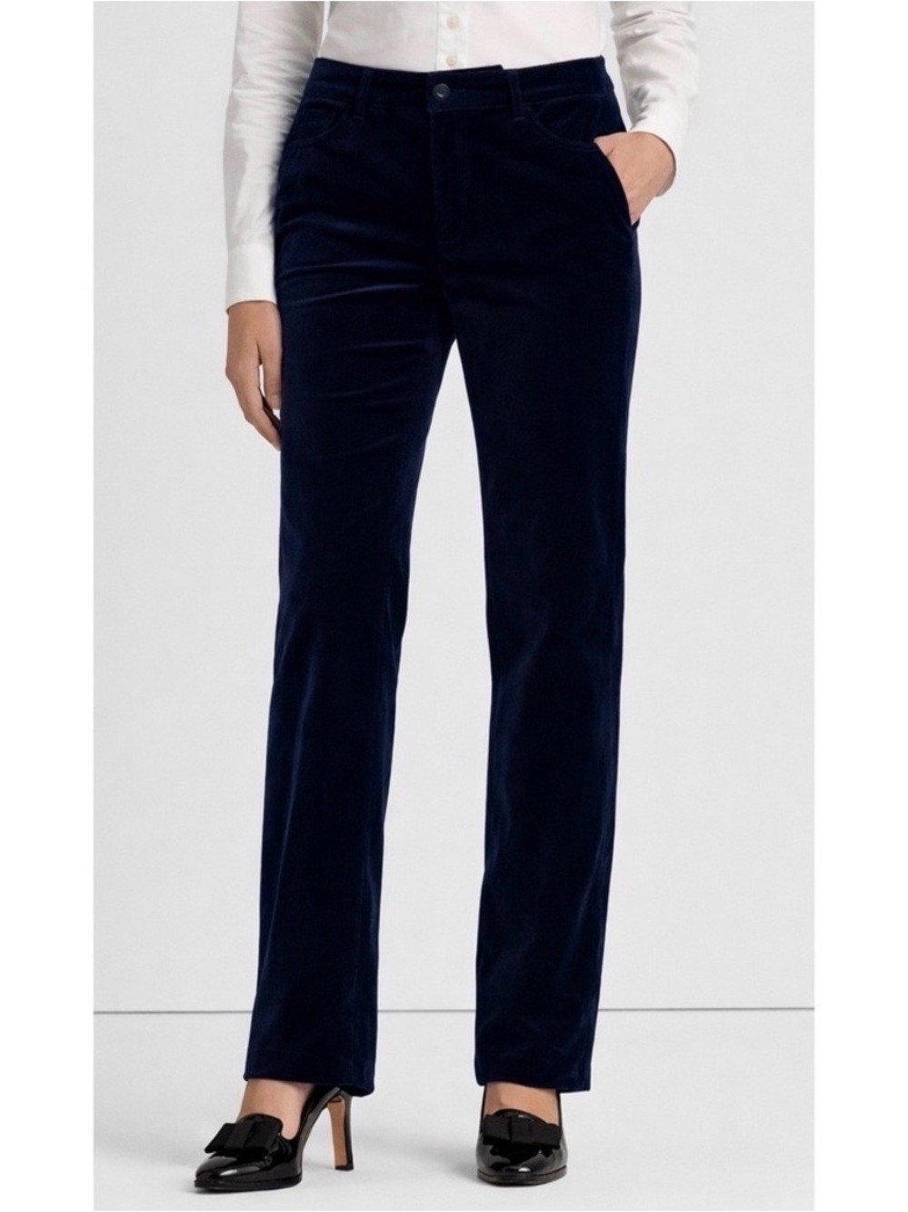 Lauren Ralph Lauren Women's Blue Velvet Velour Straight Leg Pants Size 6- EUC